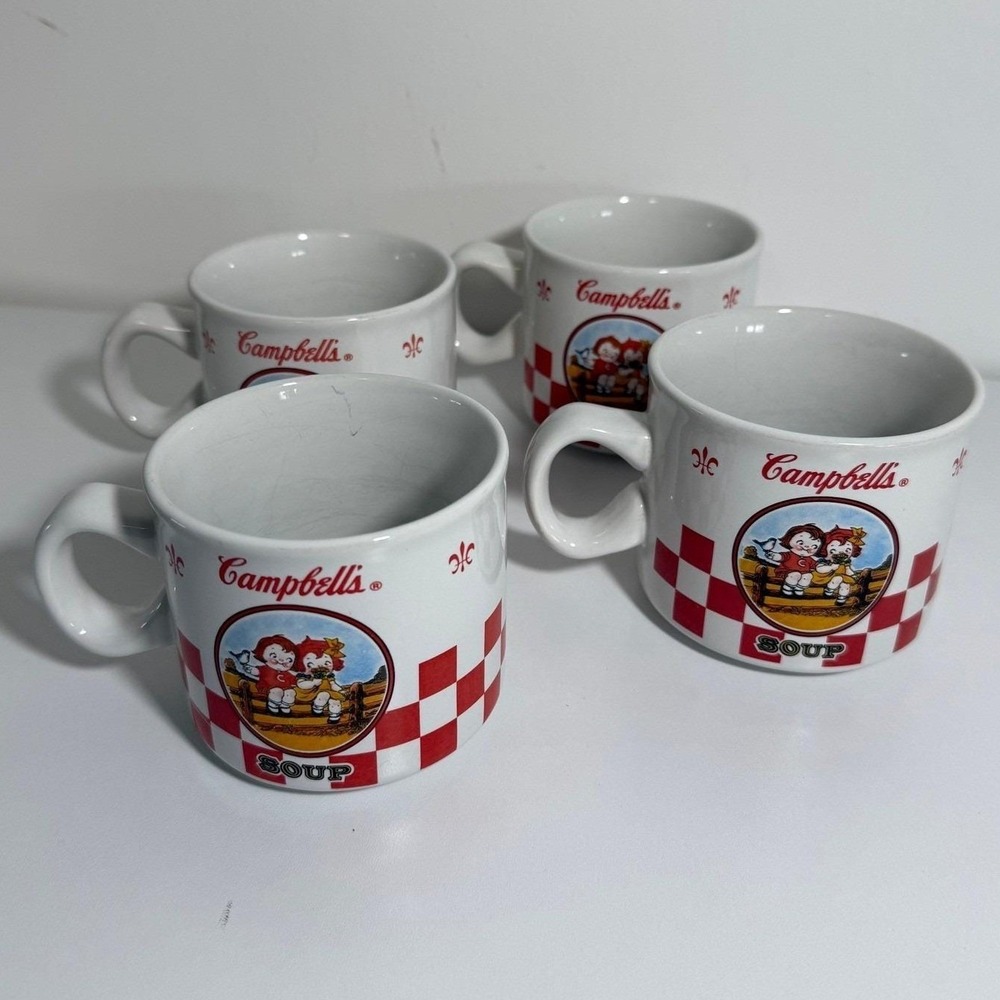 Campbell's Soup Mugs Set of 4 White Red Vintage 2000 Houston Harvest